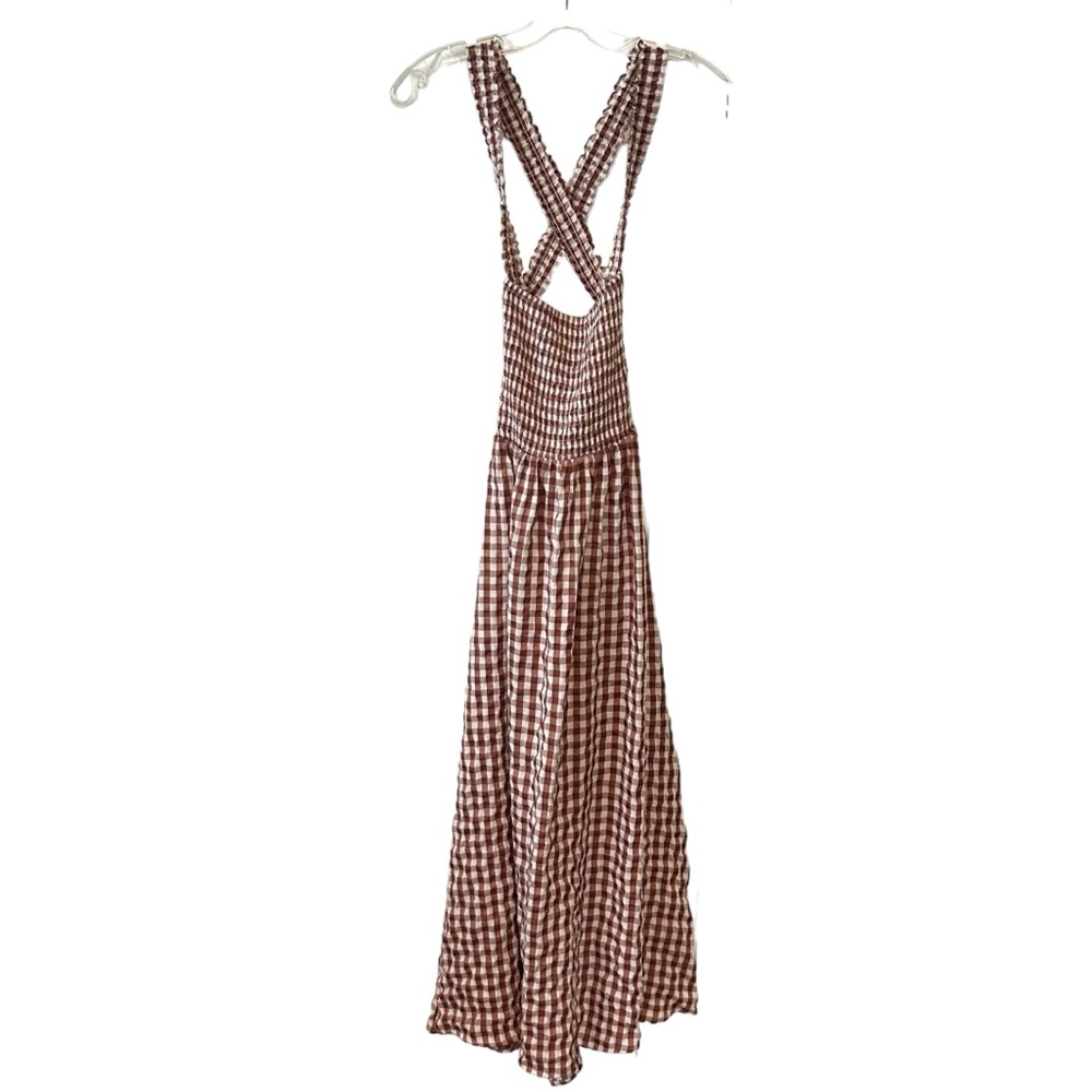 Petal & Pup Brown and White Gingham Backless Maxi Dress